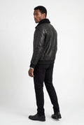 Black Collar Bomber Jacket with Ribbed Sleeves - Winter jackets - Photo 2