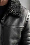 Black Collar Bomber Jacket with Ribbed Sleeves - Winter jackets - Photo 3