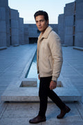 Beige Collar Bomber Jacket with Ribbed Sleeves - Winter jackets - Photo 6