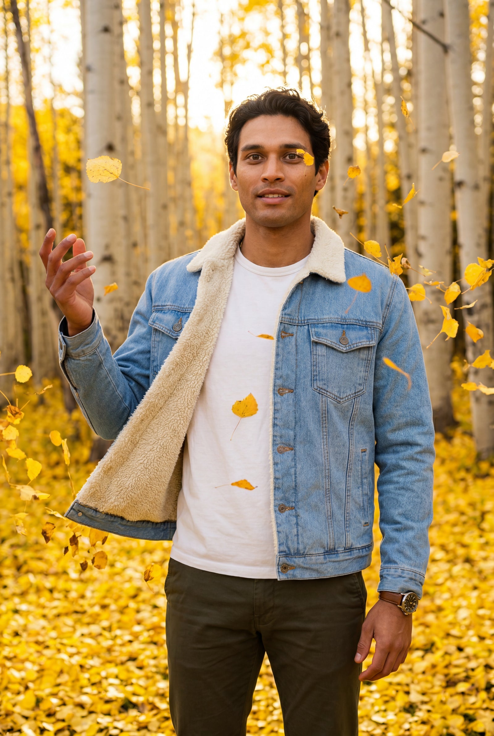 Light Blue Collar Classic Trucker Jacket with Full Lining - Denim jacket - Photo 10