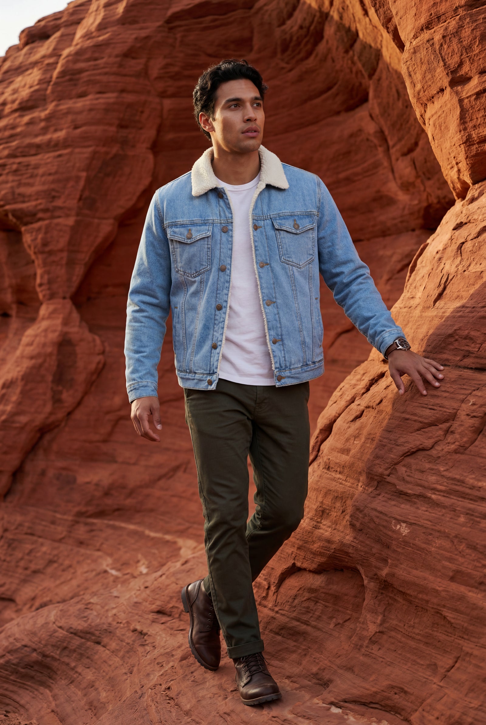 Light Blue Collar Classic Trucker Jacket with Full Lining - Denim jacket - Photo 7