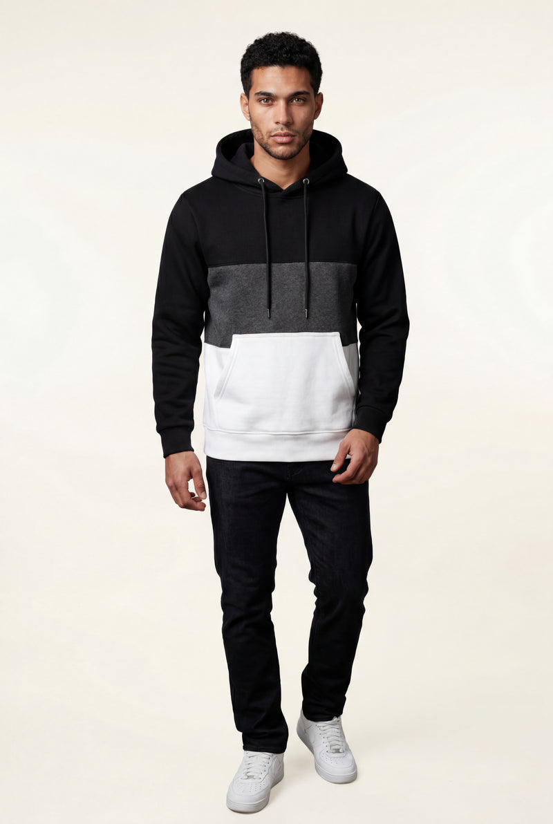 Black Color Block Pullover Hoodie with Kangaroo Pocket - Color block hoodie - Photo 3