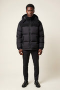Black Colorblock Panel Hooded Puffer Jacket - Hooded jackets - Photo 1