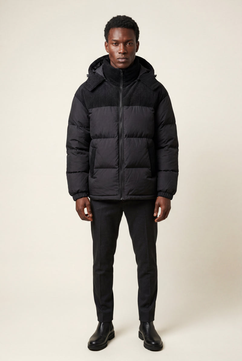 Black Colorblock Panel Hooded Puffer Jacket - Hooded jackets - Photo 1