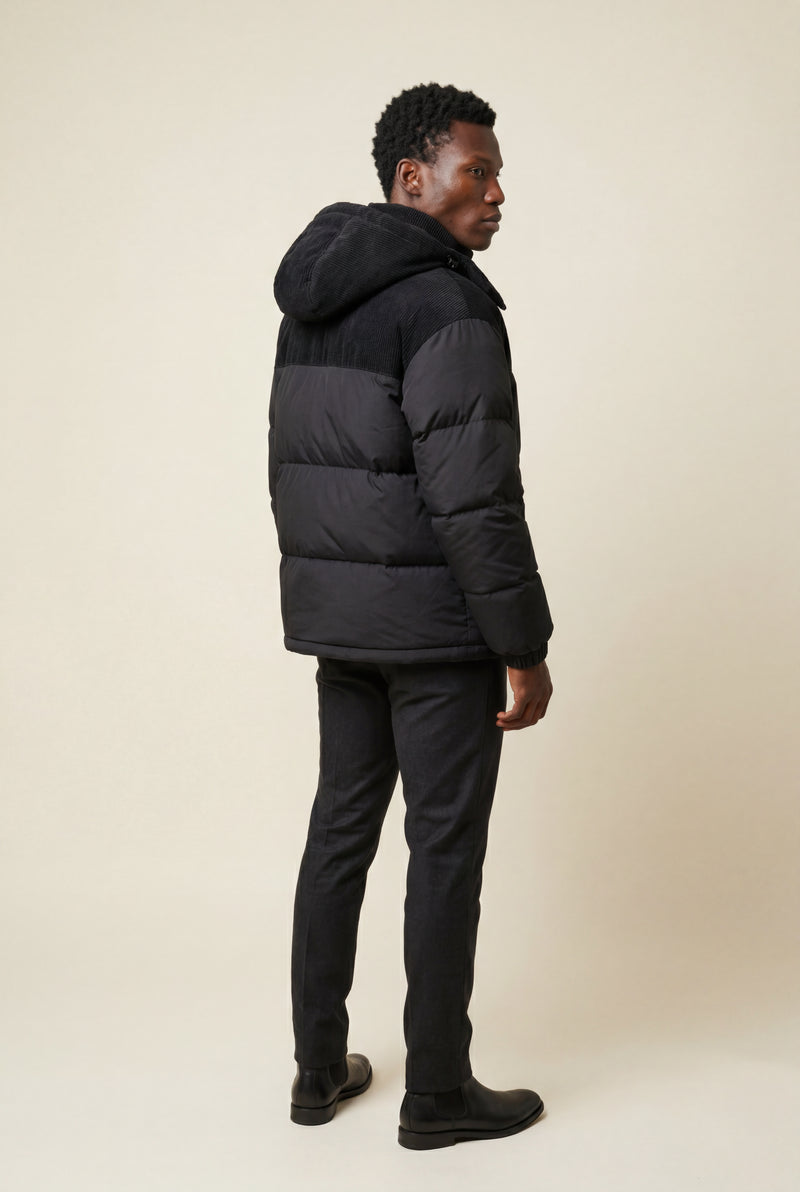 Black Colorblock Panel Hooded Puffer Jacket - Hooded jackets - Photo 3