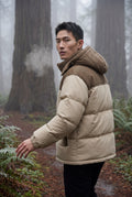 Khaki Colorblock Panel Hooded Puffer Jacket - Hooded jackets - Photo 6
