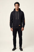 Black Contrast Elbow Patch Pullover Hoodie with Drawstring Hood - Men's hoodie - Photo 1