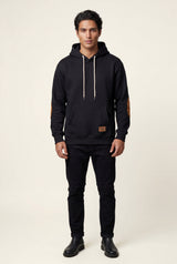 Black Contrast Elbow Patch Pullover Hoodie with Drawstring Hood - Men's hoodie - Photo 1