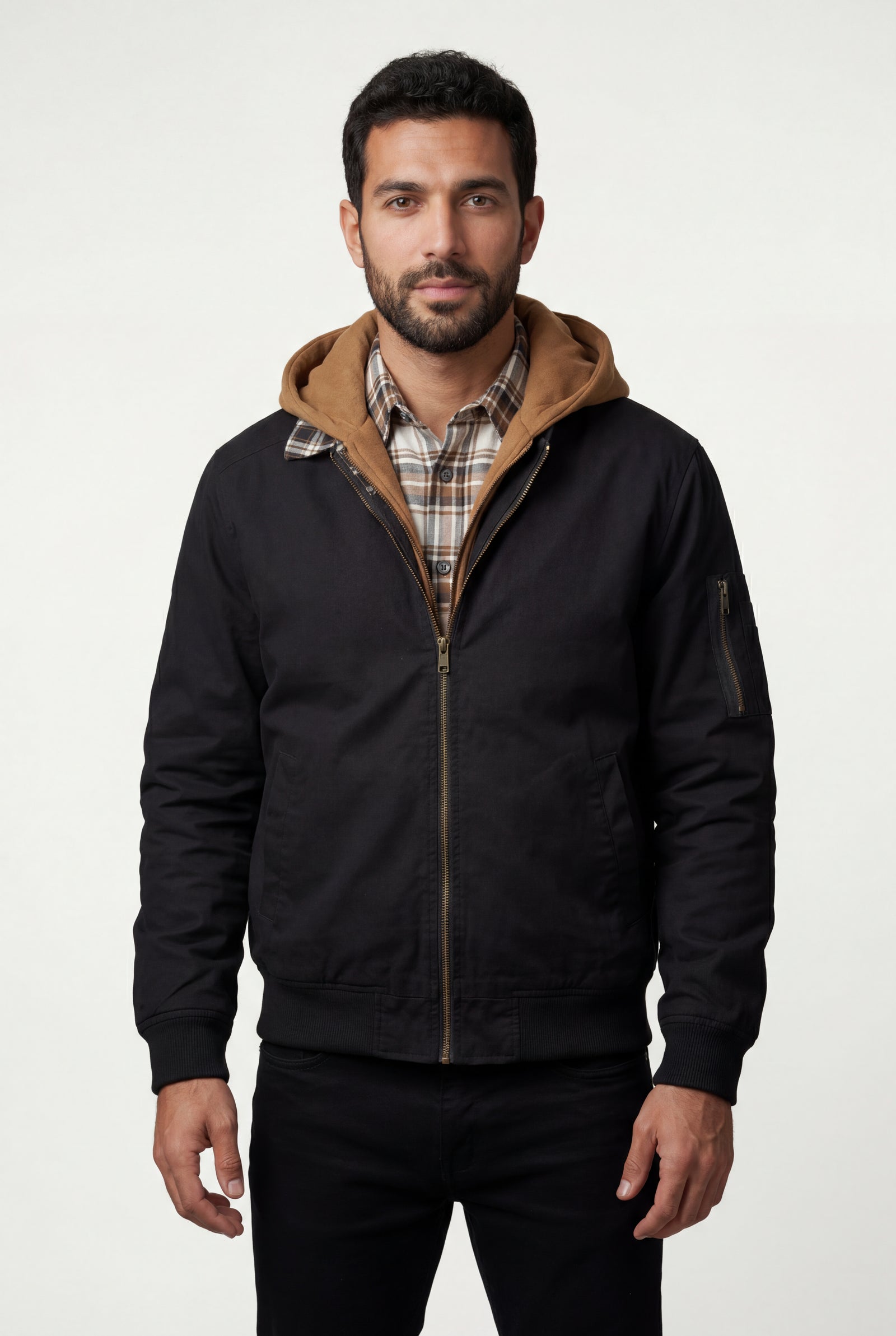 Black Contrast Lined Hooded Bomber Jacket - Bomber jackets - Photo 5