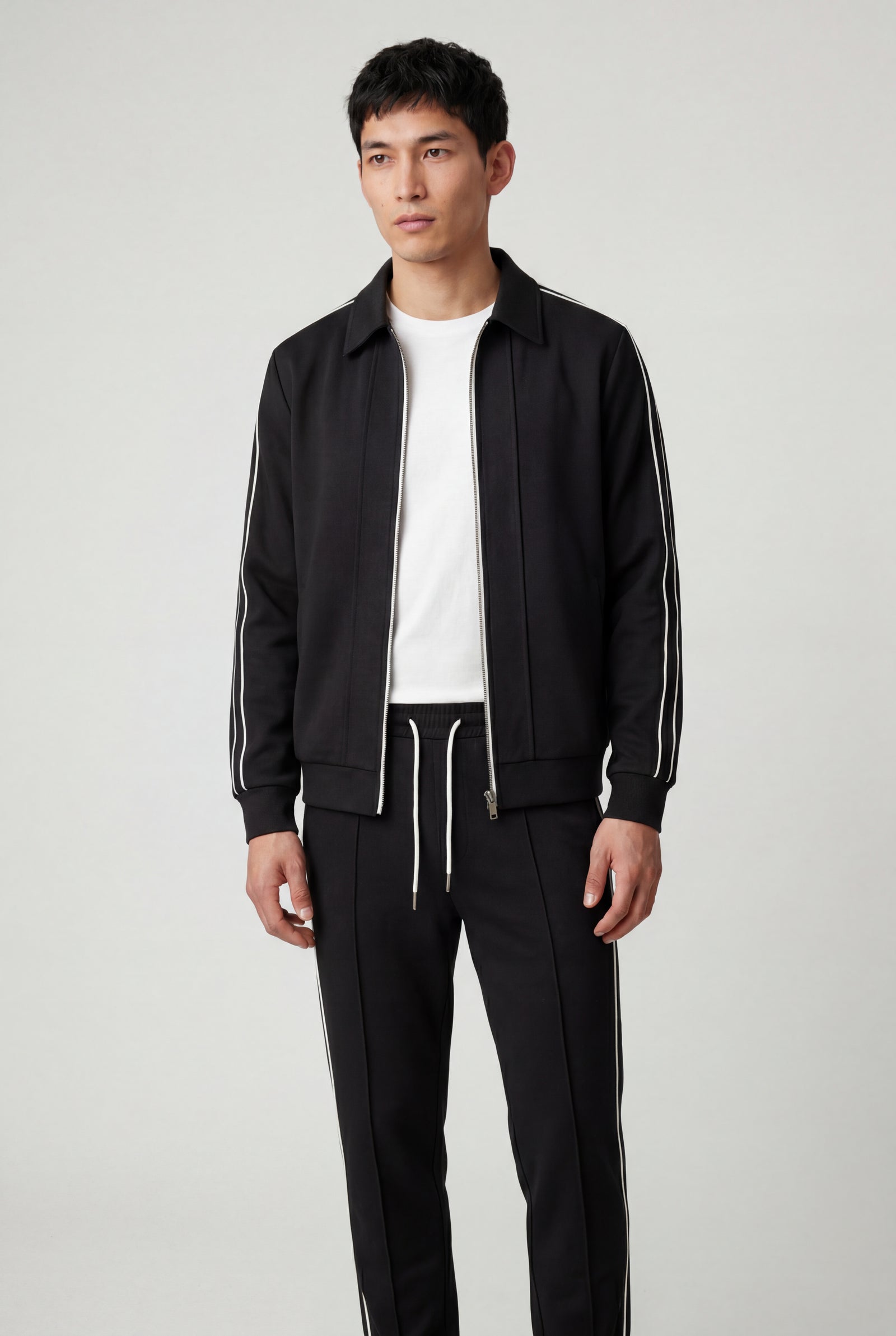 Black Contrast Side Stripe Track Jacket and Jogger Set - Sports set - Photo 1