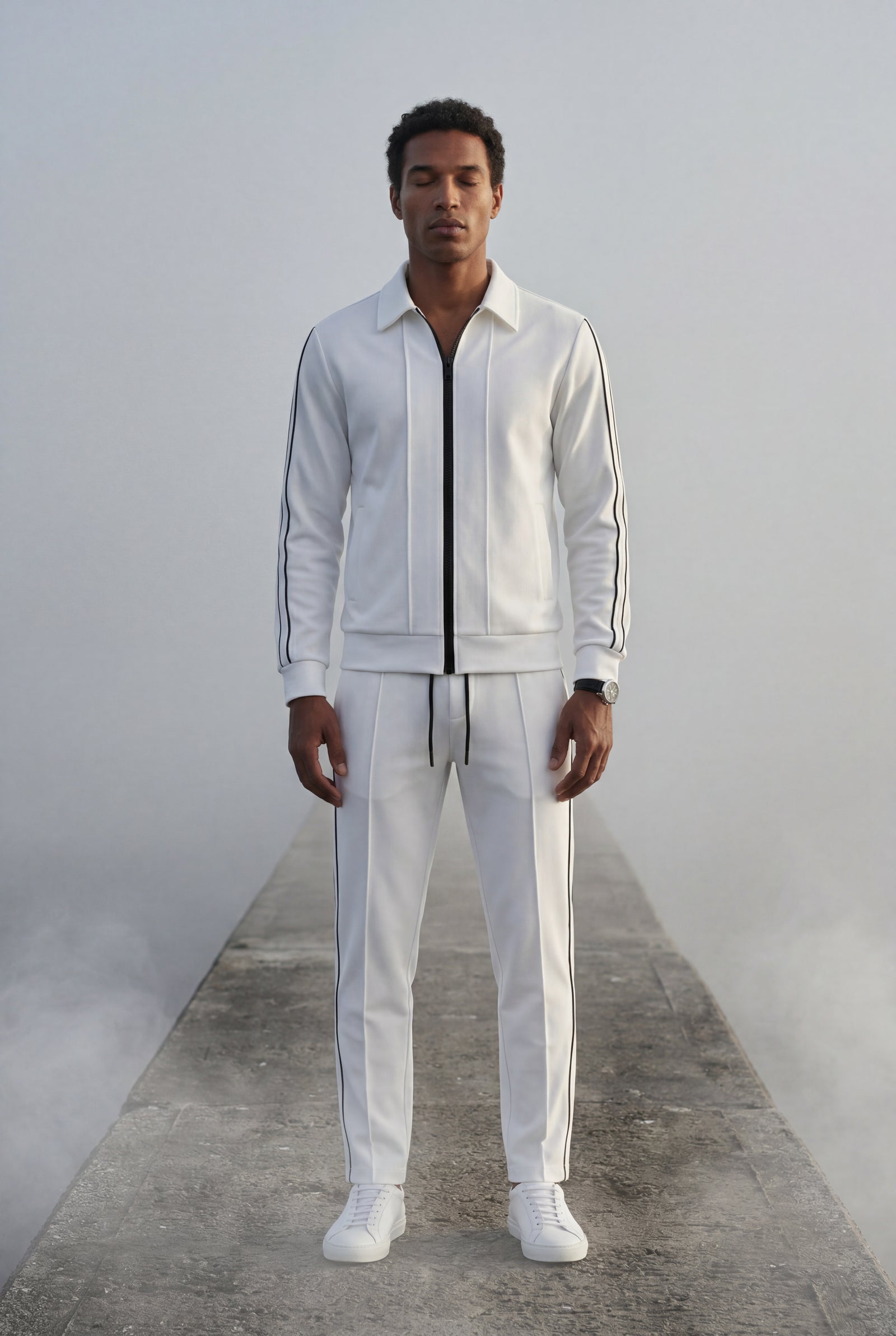 White Contrast Side Stripe Track Jacket and Jogger Set - Sports set - Photo 7