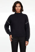 Black Contrast Whipstitch Navy Knitted Pullover Sweater - Knitted sweater - Photo 1