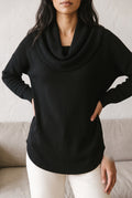 Cowl Neck Knit Sweater in Black — studio front