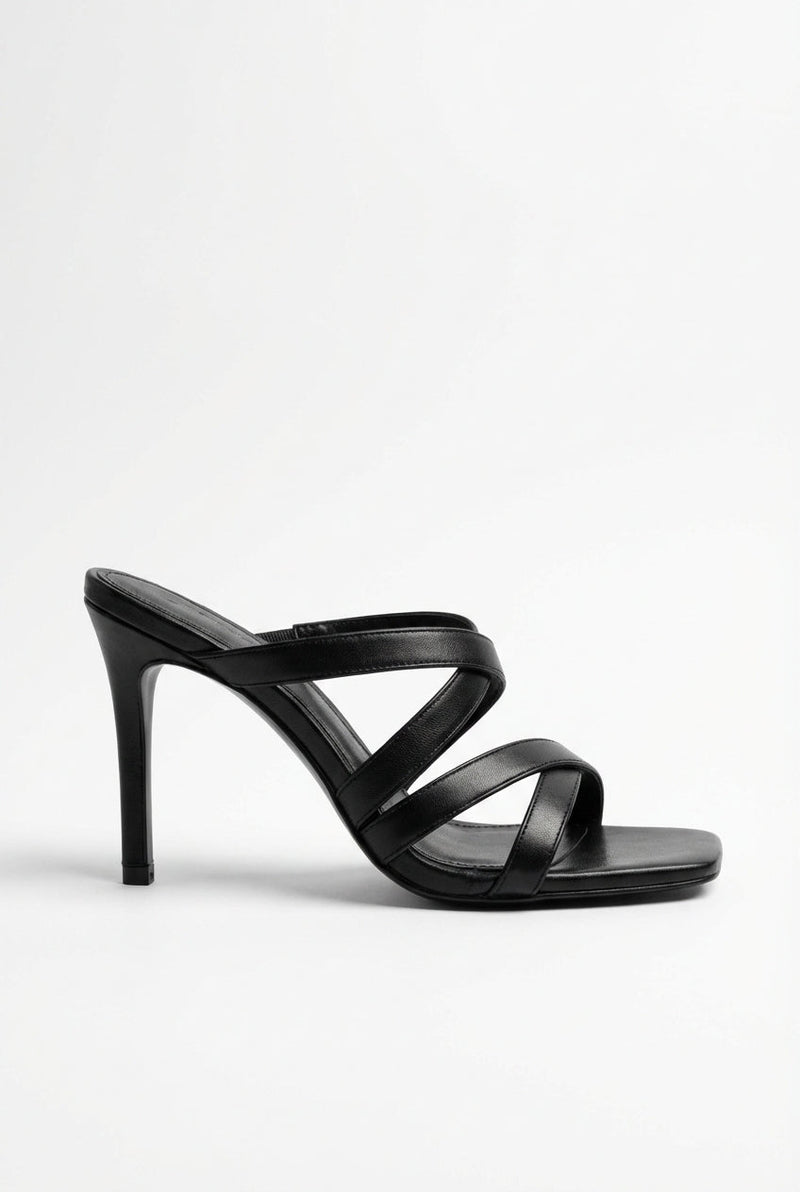 Black Crisscross Strap Square Toe Heeled Mules - High heels - Photo 1