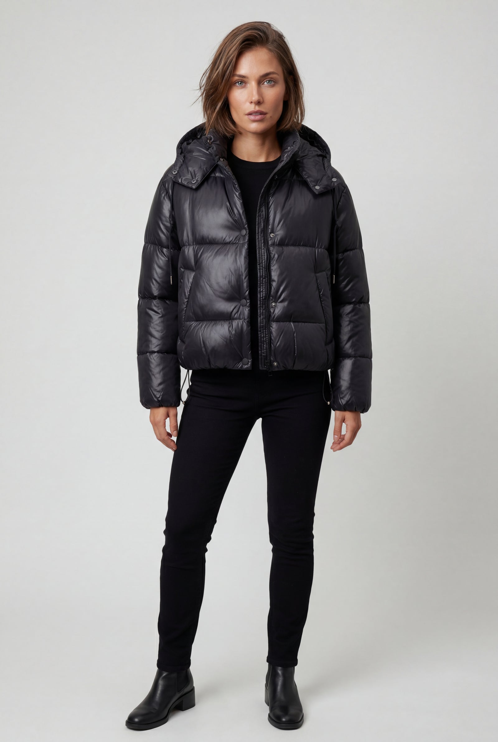 Black Cropped Hooded Puffer Jacket with Boxy Silhouette - Puffer jackets - Photo 2