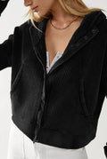 Cropped Waffle Zip-Up Hoodie in Black — detail