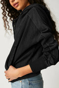 Cropped Waffle Zip-Up Hoodie in Black — side