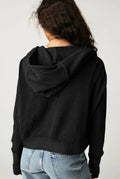 Cropped Waffle Zip-Up Hoodie in Black — back