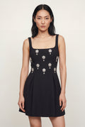 Black Crystal Floral Embellished Black Fit-and-flare Mini Dress - Photo 1