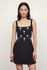 Black Crystal Floral Embellished Black Fit-and-flare Mini Dress - Photo 1
