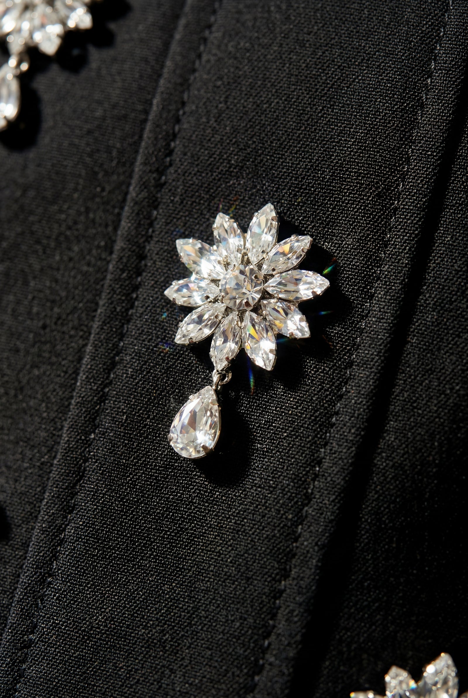 Black Crystal Floral Embellished Black Fit-and-flare Mini Dress - Photo 3