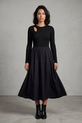 Black Cutout Long Sleeve Fit-and-flare Black Maxi Dress - Photo 1