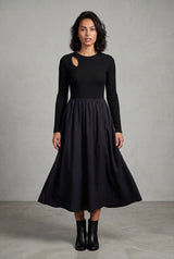Black Cutout Long Sleeve Fit-and-flare Black Maxi Dress - Photo 1
