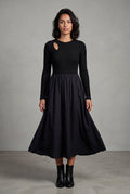 Black Cutout Long Sleeve Fit-and-flare Black Maxi Dress - Photo 3