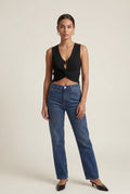 Black Deep V-neck Cut-out Knitted Sleeveless Vest Top - Sleeveless tops - Photo 5