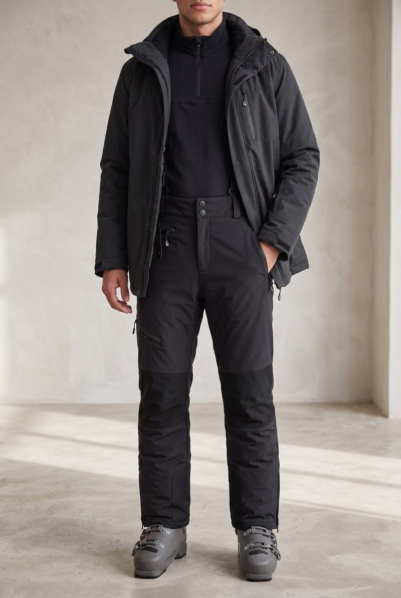 Detachable Bib Ski Trousers in Black — studio front