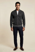 Black Diamond Jacquard Zip-up Cardigan with Ribbed Stand Collar - Photo 1