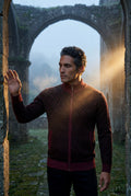 Wine Red Diamond Jacquard Zip-up Cardigan with Ribbed Stand Collar - Photo 16