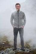 Gray Diamond Jacquard Zip-up Cardigan with Ribbed Stand Collar - Photo 9