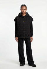Black Diamond Quilted Hooded Puffer Vest with Snap Buttons - Puffer vests - Photo 1