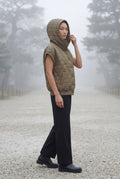 Olive Green Diamond Quilted Hooded Puffer Vest with Snap Buttons - Puffer vests - Photo 10