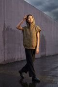Olive Green Diamond Quilted Hooded Puffer Vest with Snap Buttons - Puffer vests - Photo 12