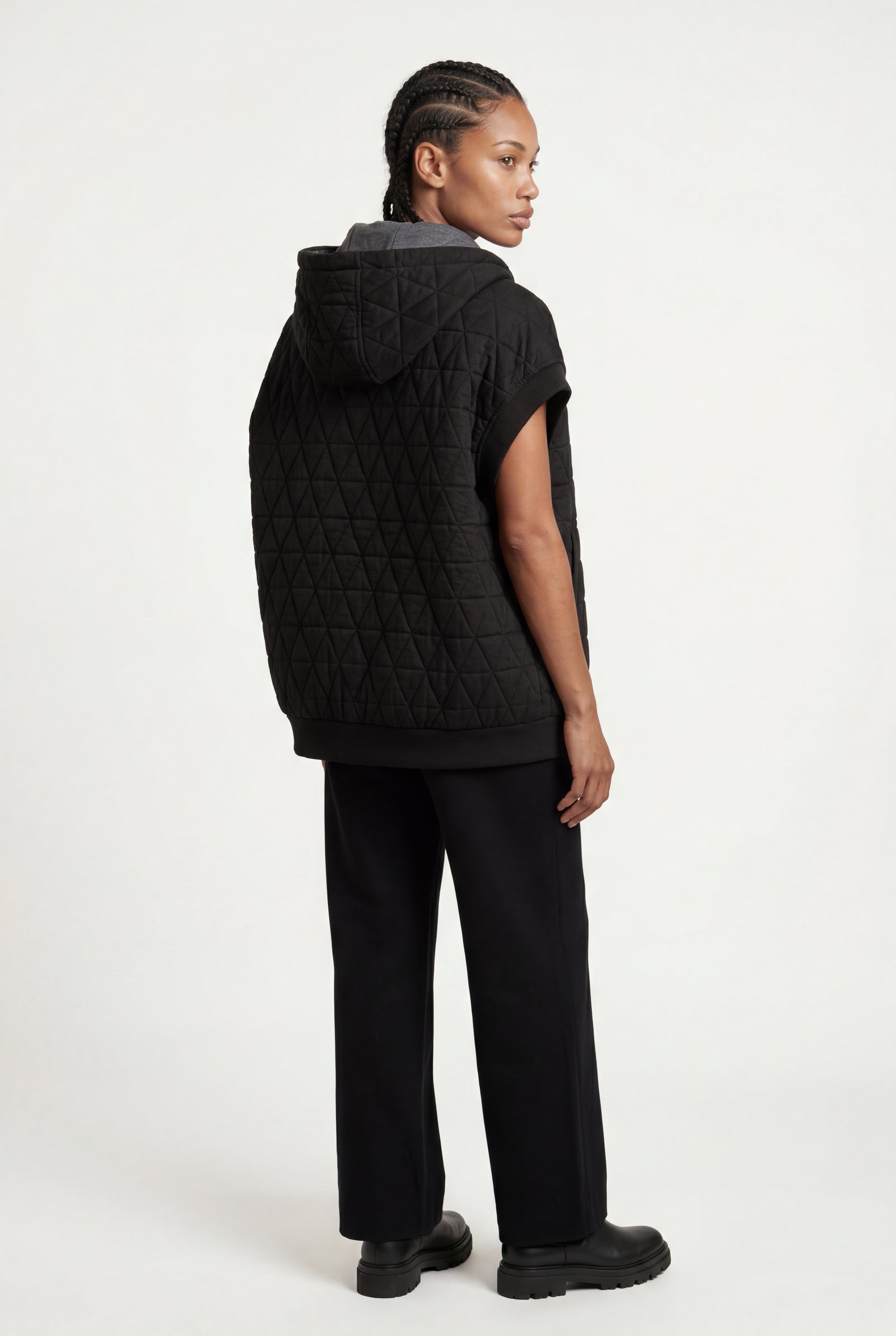 Black Diamond Quilted Hooded Puffer Vest with Snap Buttons - Puffer vests - Photo 2