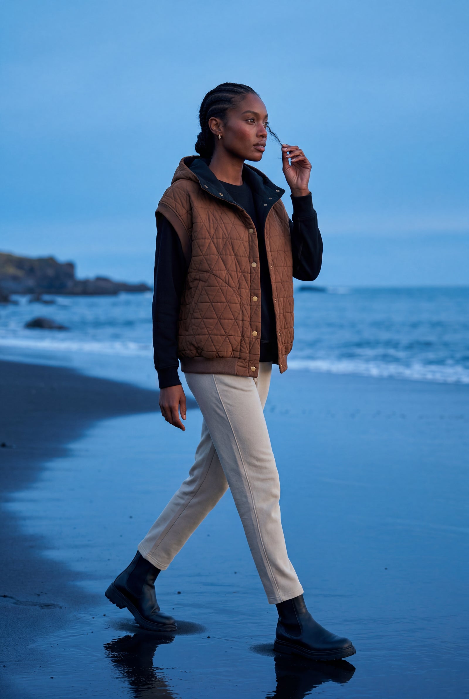 Brown Diamond Quilted Hooded Puffer Vest with Snap Buttons - Puffer vests - Photo 7