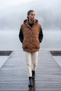Brown Diamond Quilted Hooded Puffer Vest with Snap Buttons - Puffer vests - Photo 9