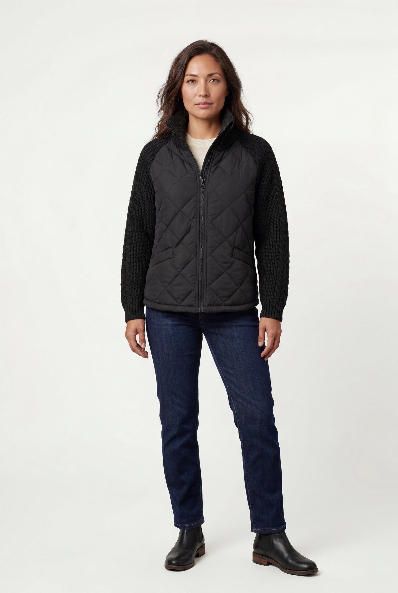 Black Diamond Quilted Hybrid Jacket with Cable Sleeves - Hybrid jackets - Photo 9