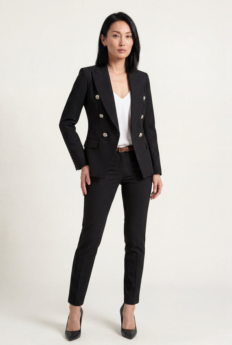 Black Double-breasted Blazer and Slim Trouser Suit Set - Photo 1