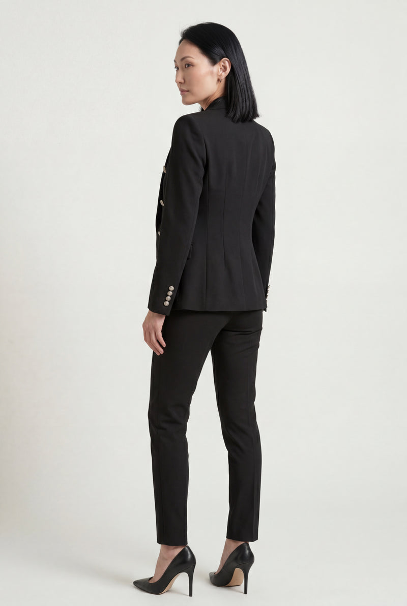 Black Double-breasted Blazer and Slim Trouser Suit Set - Photo 2