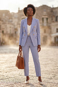 Light Blue Double-breasted Blazer and Slim Trouser Suit Set - Photo 23