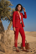 Red Double-breasted Blazer and Slim Trouser Suit Set - Photo 25