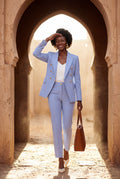 Light Blue Double-breasted Blazer and Slim Trouser Suit Set - Photo 28