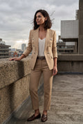 Beige Double-breasted Blazer and Slim Trouser Suit Set - Photo 35