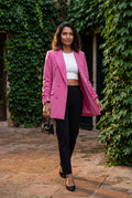 Pink Double-breasted Classic Fit Blazer with Notched Lapel - Photo 7