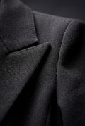 Black Double-breasted Classic Fit Blazer with Notched Lapel - Photo 8