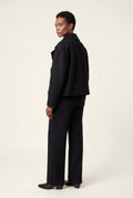 Black Double-breasted Hip-length Short Coat with Classic Collar - Short coats - Photo 15