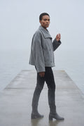 Gray Double-breasted Hip-length Short Coat with Classic Collar - Short coats - Photo 20
